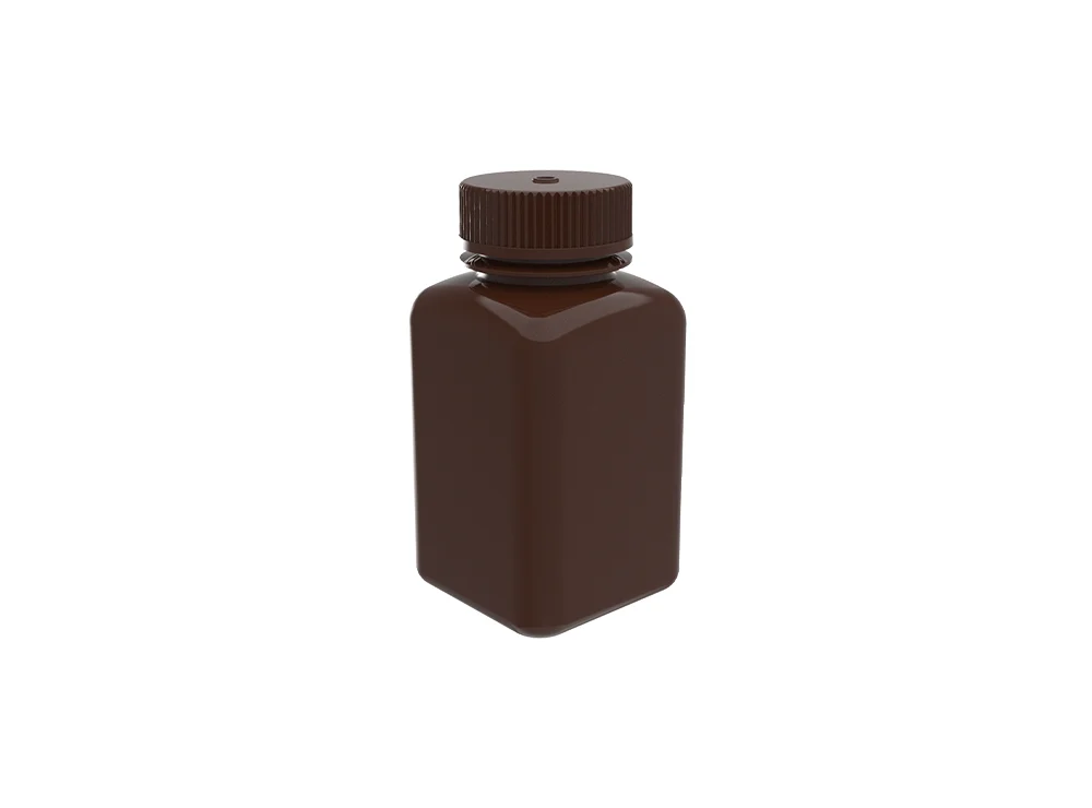 ahn® myBottle Reagent Bottle w/ Cap, 60 ml, Square Bottom, HDPE, Amber