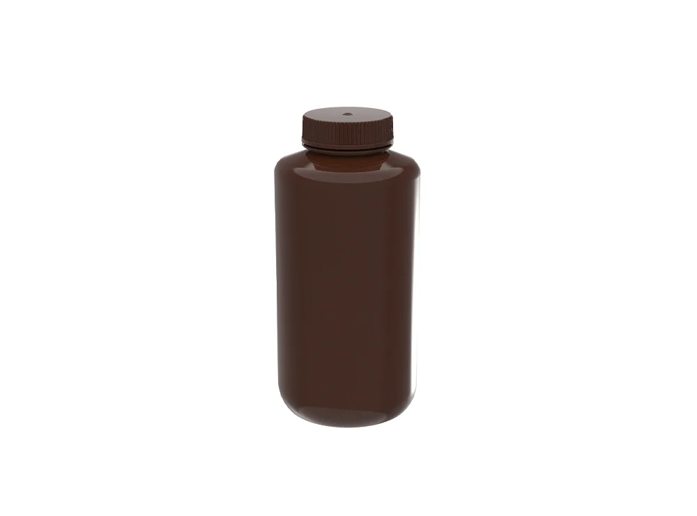 ahn® myBottle Reagent Bottle w/ Cap, 1 l, Wide, HDPE, separate caps, Amber
