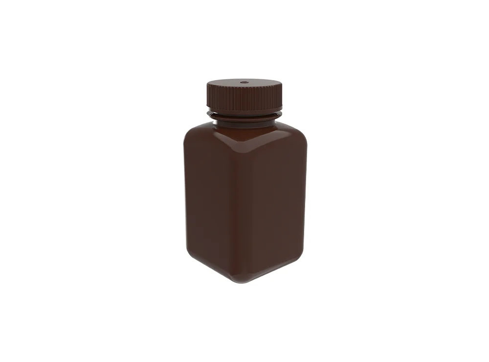 ahn® myBottle Reagent Bottle w/ Cap, 250 ml, Square Bottom, HDPE, Amber
