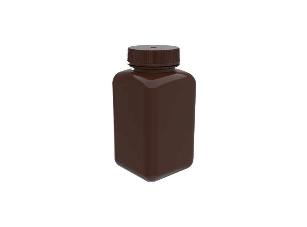 ahn® myBottle Reagent Bottle w/ Cap, 500 ml, Square Bottom, HDPE, Amber